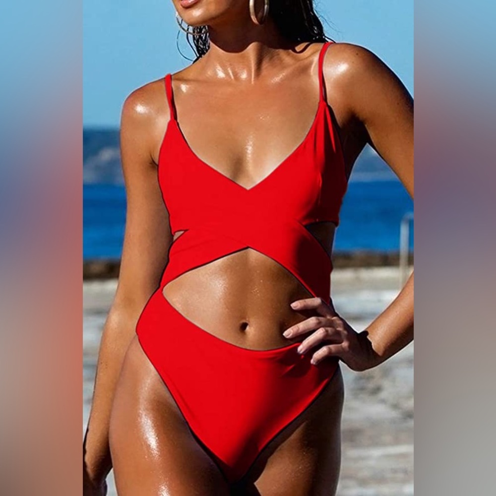 Criss Cross High Waisted Cut Out One Piece Monokini Swimsuit